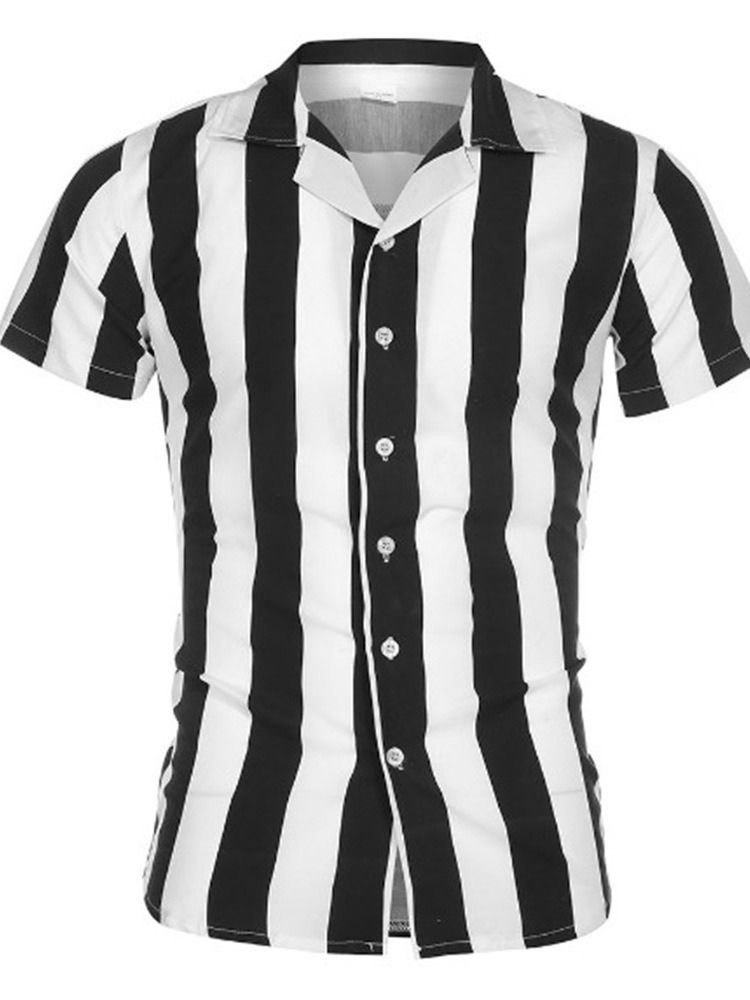 Lapel Stripe Single-Breasted Slim Shirt