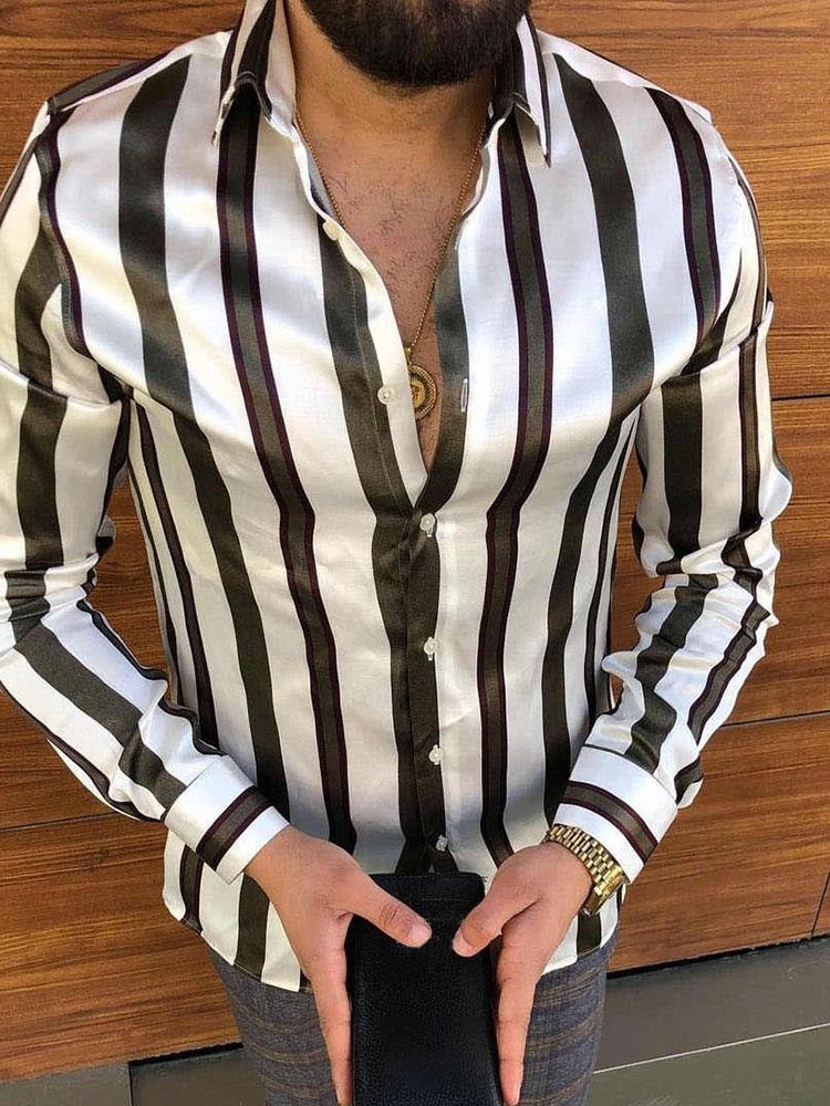 Lapel Uformelt Trykk Slim Enkel-Breasted Skjorte For Menn