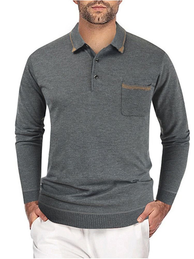 Pocket Polo Neck Ol Langermet Pullover T-Skjorte