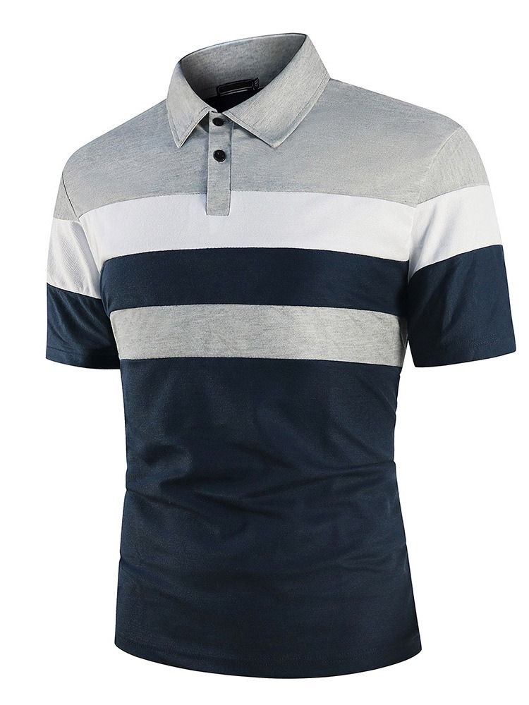 Polo Neck Color Block Patchwork Fashion Polo Skjorte