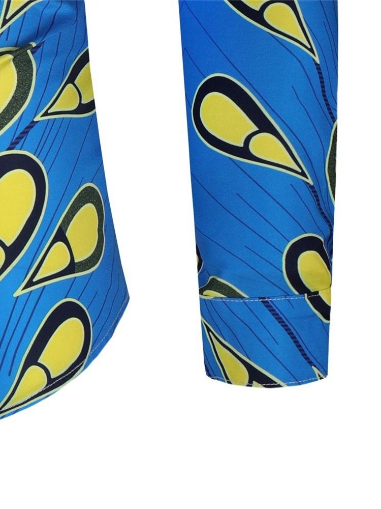 Print Color Block Single-Breasted Slim Skjorte For Menn