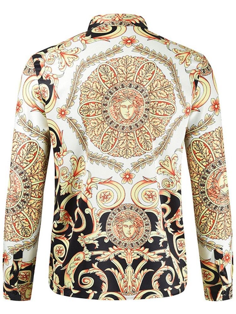 Print Floral Uformell Enkelt-Breasted Menn Lys Gul Slank Skjorte