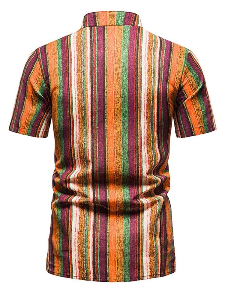 Print Stripe Ståkrage Rett Sommerskjorte