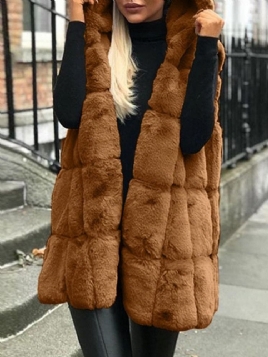 Faux Pels Hette Vanlig Mellomlang Damevest