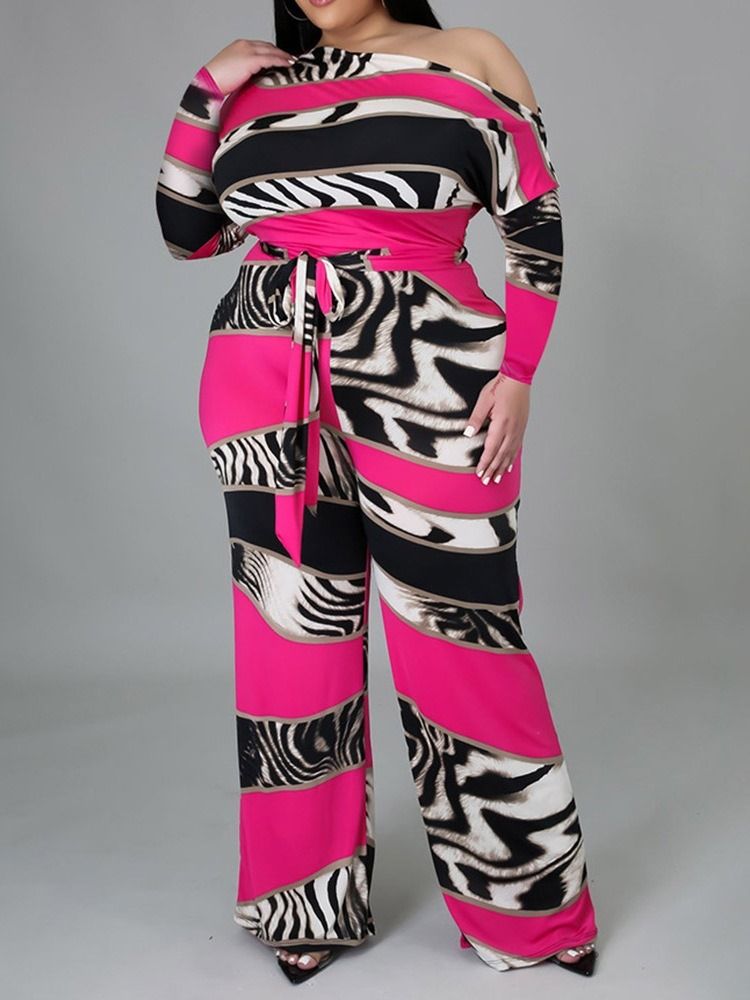 Color Block Full Lengde Lace-Up Slank Mid Waist Jumpsuit For Kvinner Plus Size
