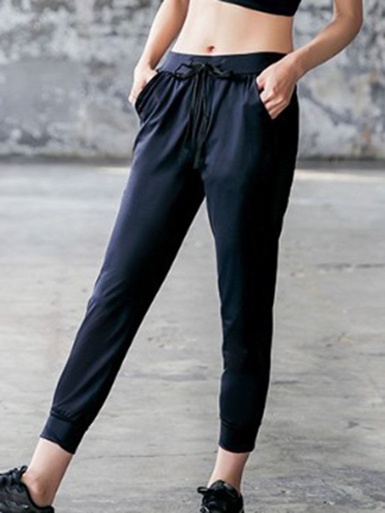 Dame Plus Size Lommer Solid Stripe Gym Sports Yoga Bukser