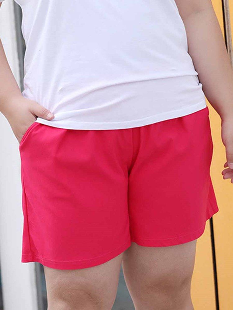 Damelommer I Store Størrelser Solid Shorts Sommersportsbukser