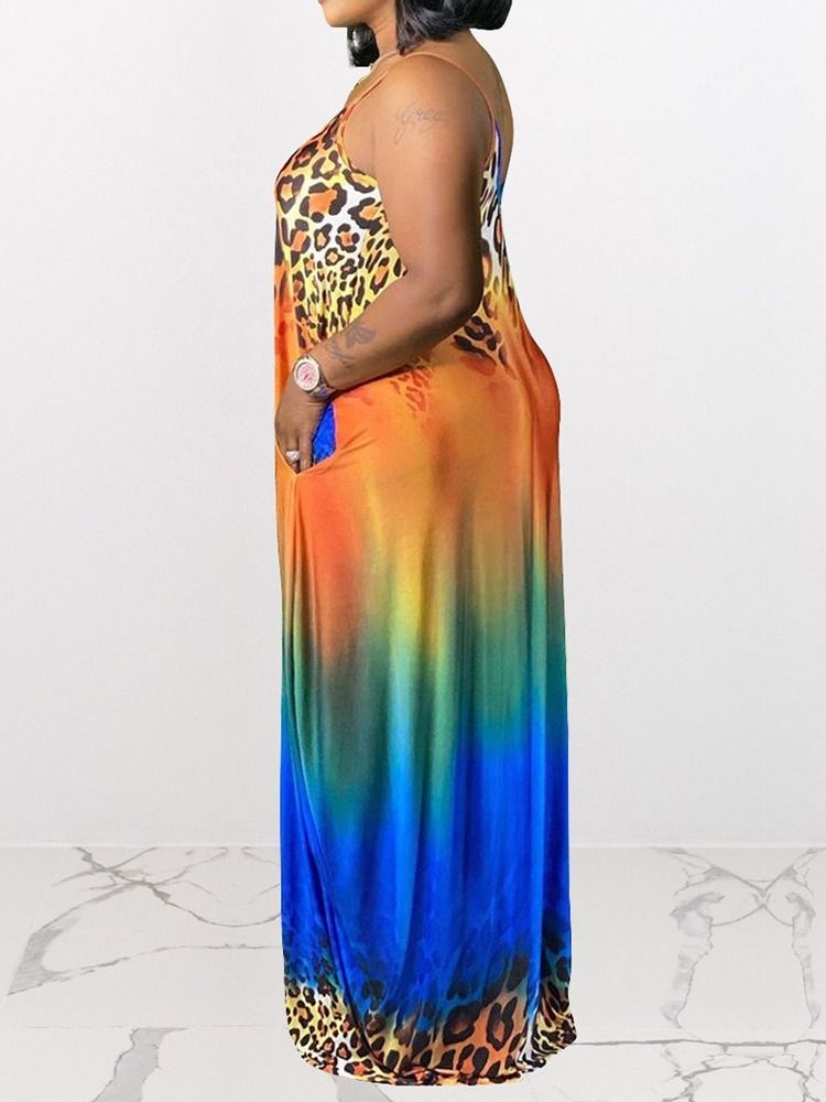Ermeløs Patchwork Gulvlang Western Maxi Kjole Plus Size