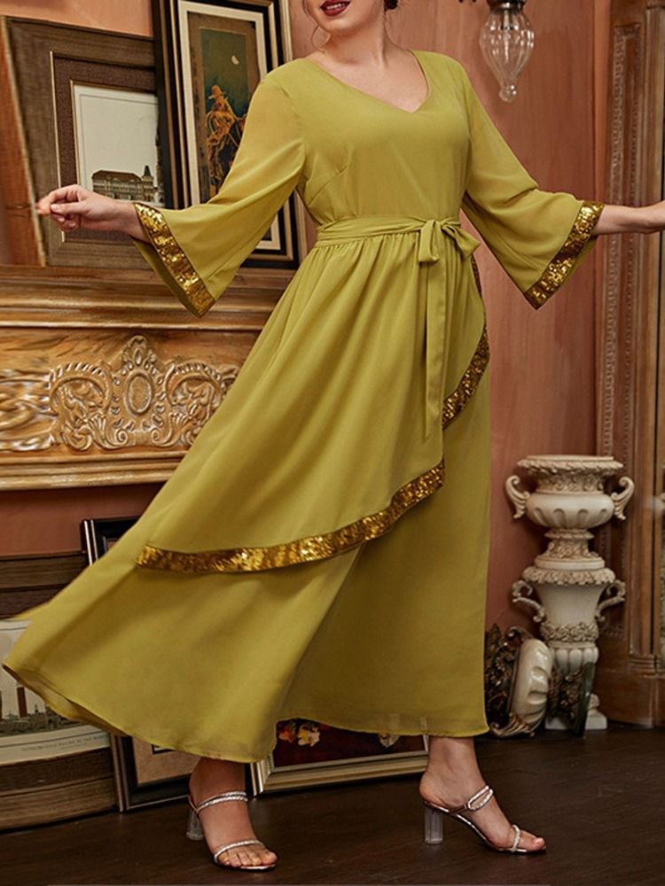 Falbala Ankellengde Ni Poengs Erme Vårpullover Plus Size Kjole