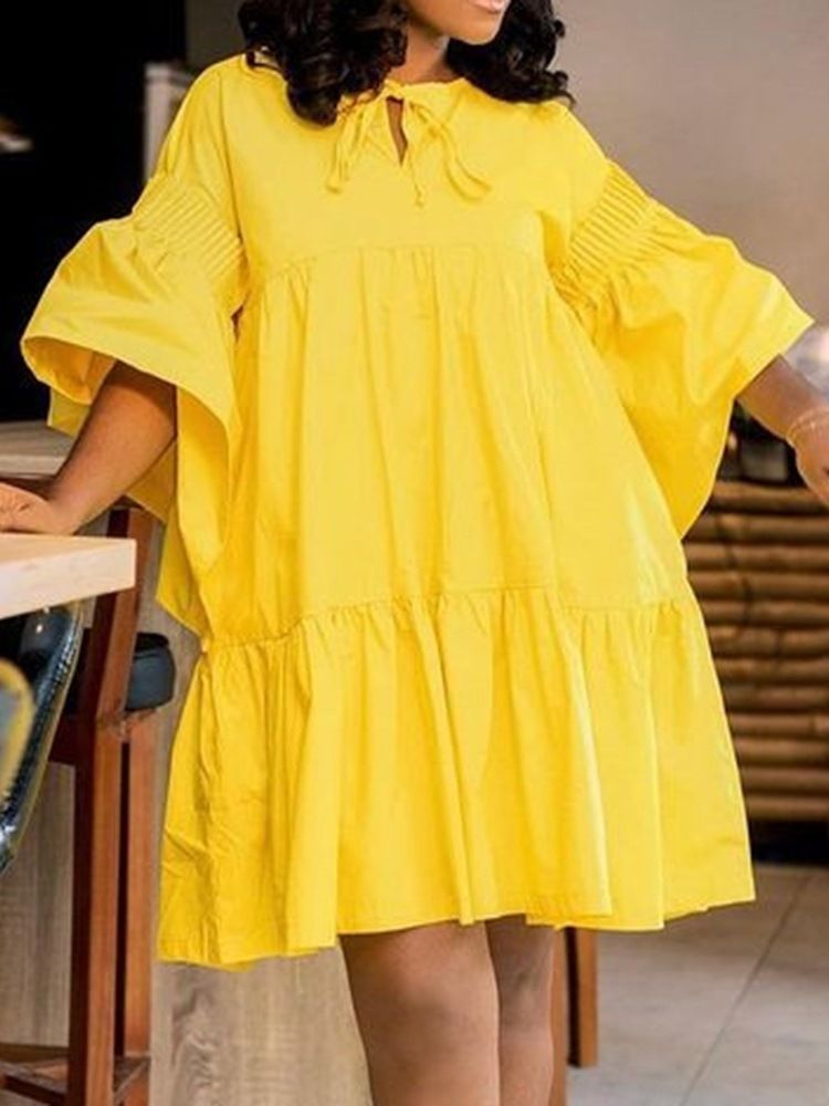 Gule Ermer Over Kneet Rett Casual Babydoll-Kjole