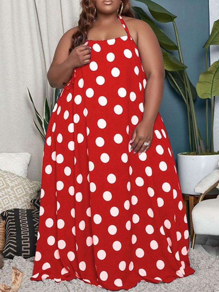 Gulvlang Ermeløs Patchwork Polka Dots Pullover Maxi Kjole Plus Size