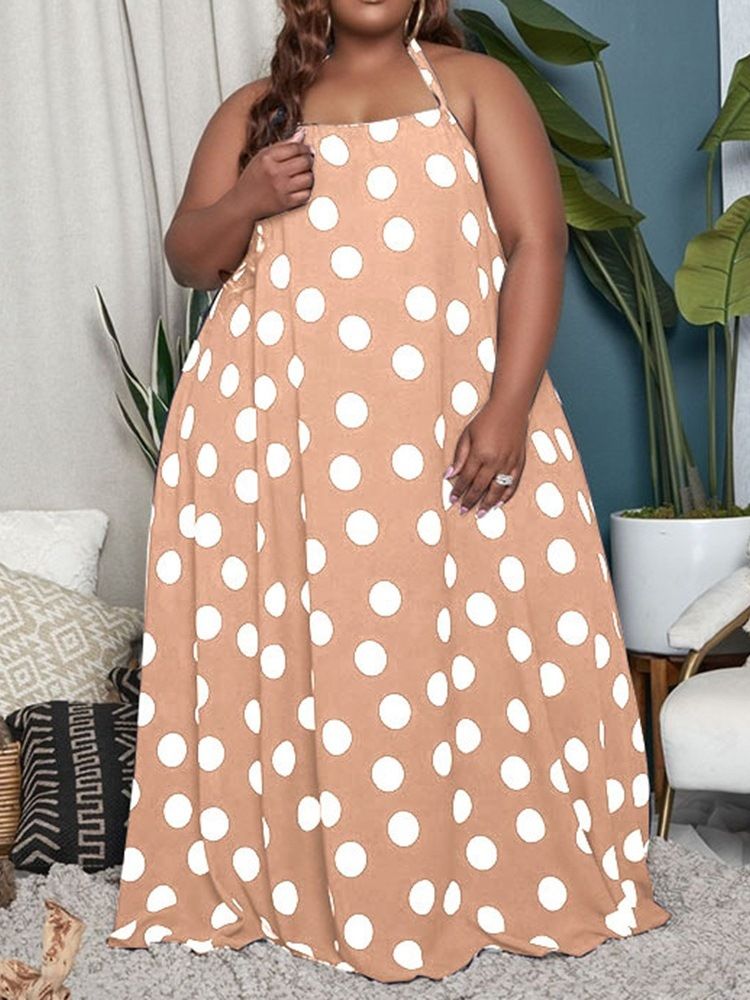 Gulvlang Ermeløs Patchwork Polka Dots Pullover Maxi Kjole Plus Size