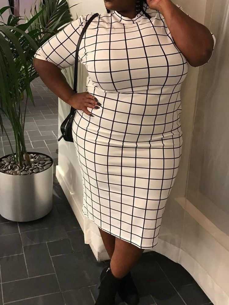 Halfsleeve Patchwork Stativ Krage Bodycon Kjole Plus Size