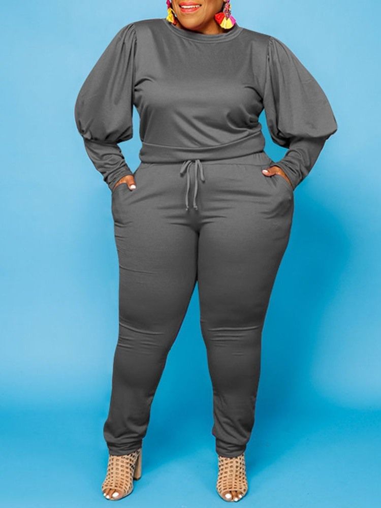 Hettegenser Plus Size Vanlig Pullover Blyantbukser Todelt Sett For Kvinner
