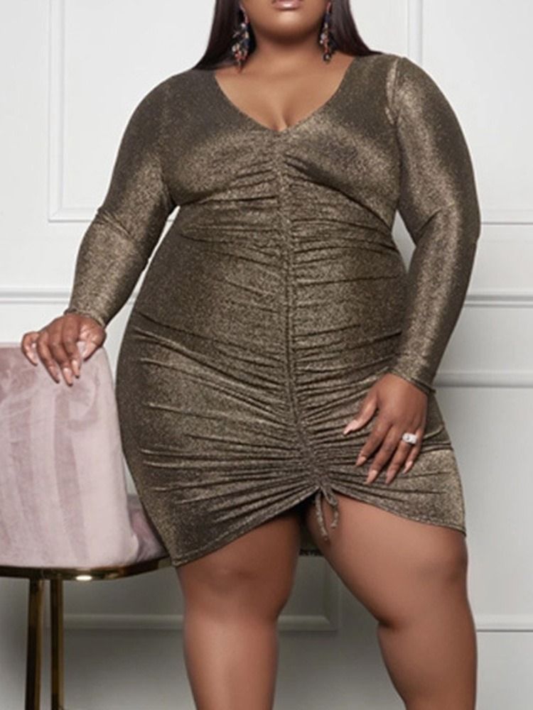 Langermet Blonder Med V-Hals Sexy Pullover Bodycon Kjole Plus Size