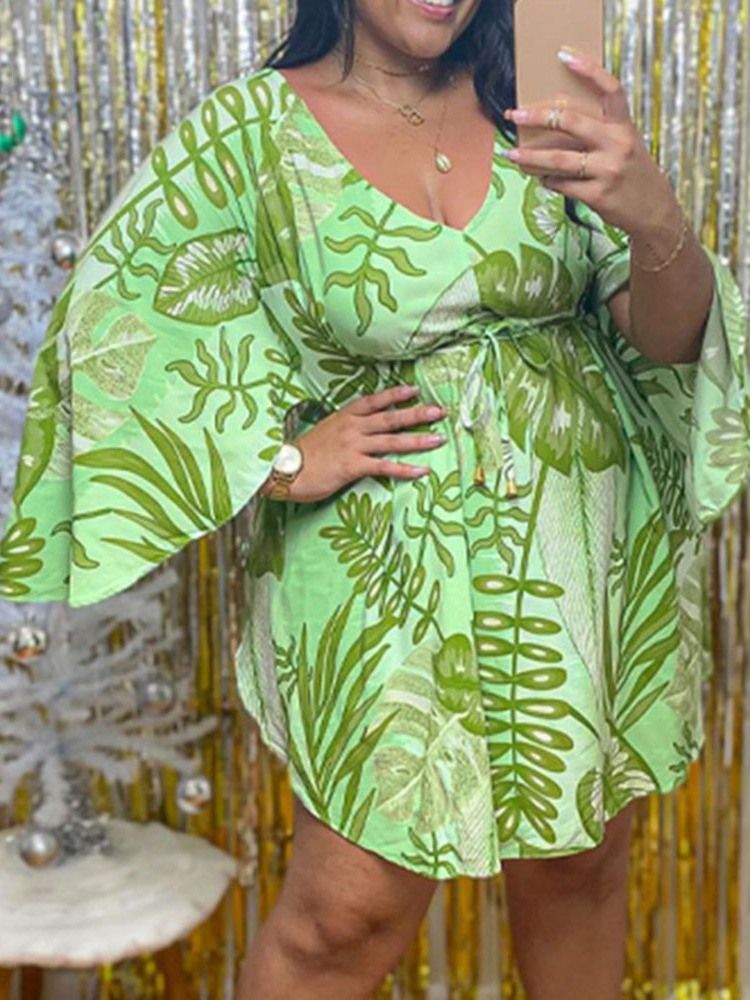 Langermet Print Above Knee A-Line Plant Kjole Plus Size