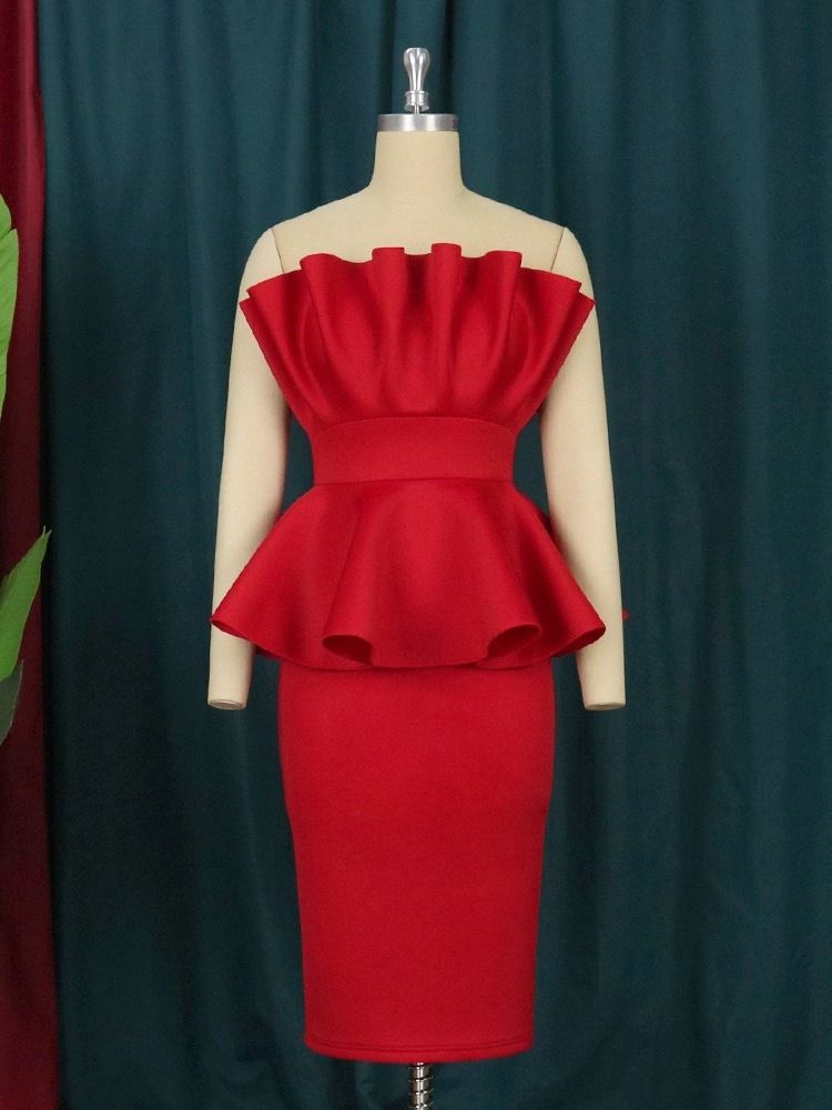 Off Shoulder Falbala Ermeløs Bodycon Sommerkjole