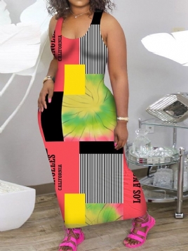 Patchwork Ermeløs Ankellengde Casual Color Block Bodycon Kjole Plus Size