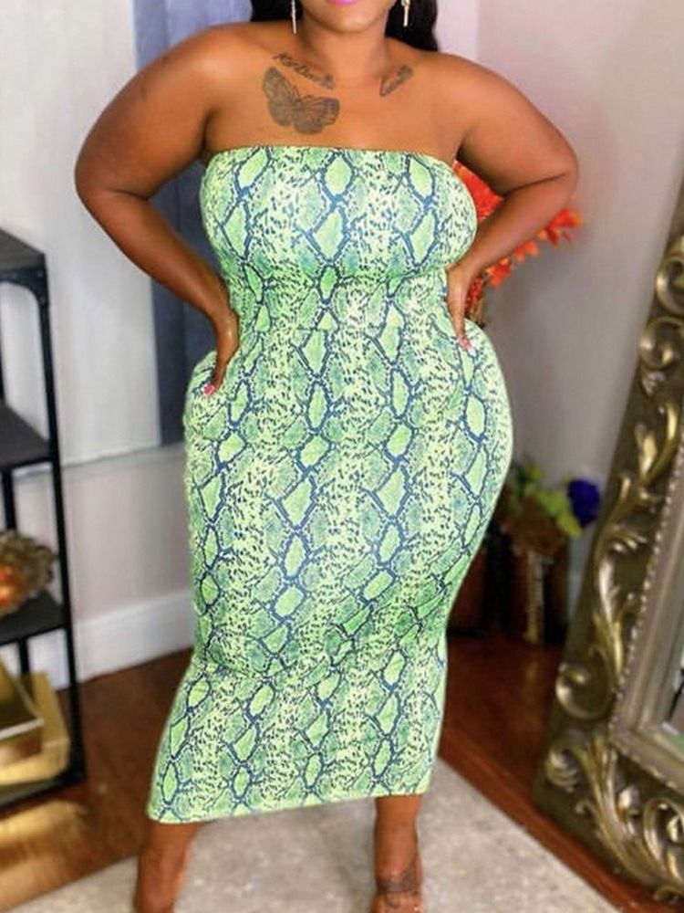 Patchwork Mid-Calf Sleeveless Office Lady Pullover Bodycon Kjole Plus Size