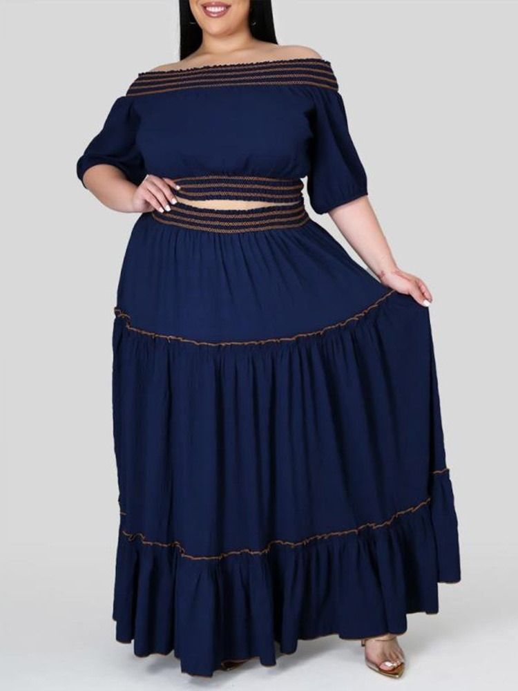 Patchwork Vanlig Mote A-Line Off Shoulder Kvinners Todelt Sett
