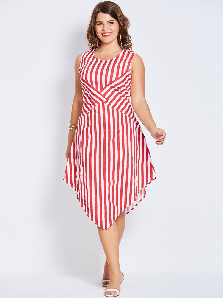 Plus Size Ermeløs Rund Hals Asymmetrisk Pullover Kjole