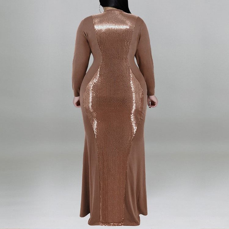 Plus Size Falbala Ankellang V-Hals Fall Pullover Maxi Dress