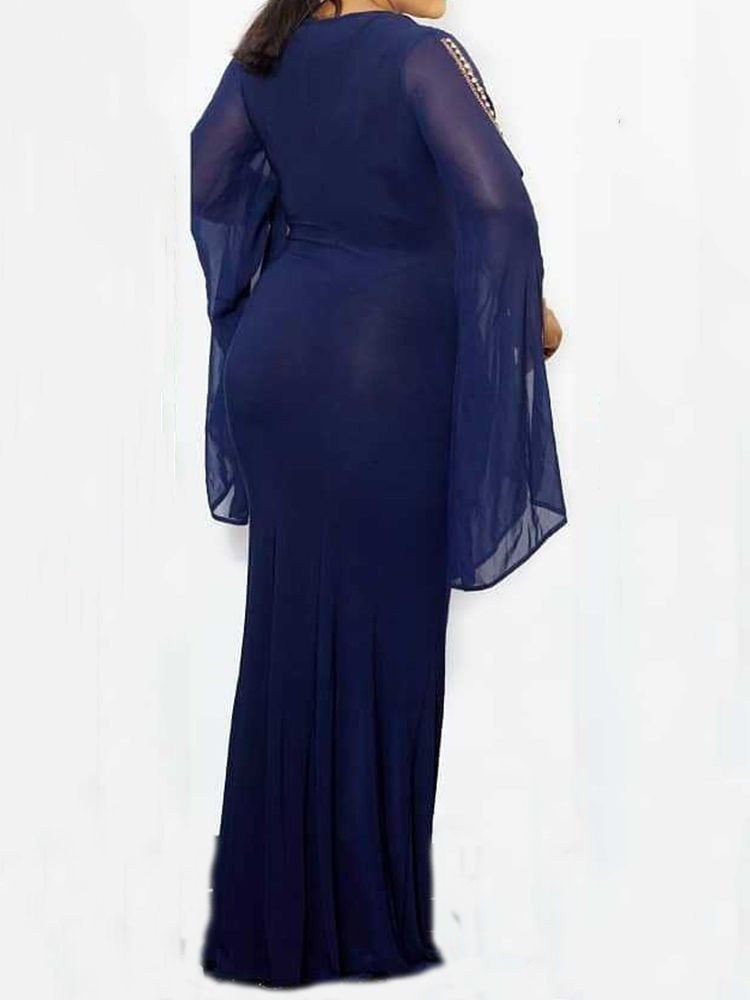 Plus Size Langermet Gulvlang Perle Elegant Pullover Dress
