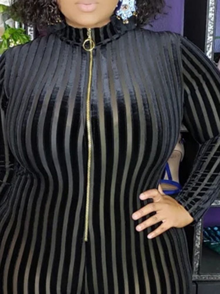 Plus Size Stripe Full Lengde Casual Skinny Jumpsuit