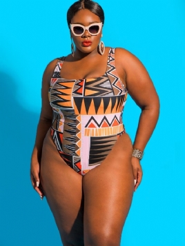 Spaghetti Strap Dashiki African Print Plus Size Badetøy