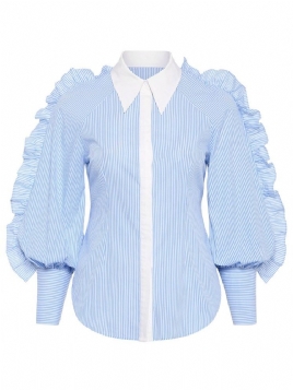Stripe Patchwork Stringy Selvedge Polo Neck Plus Size Bluse