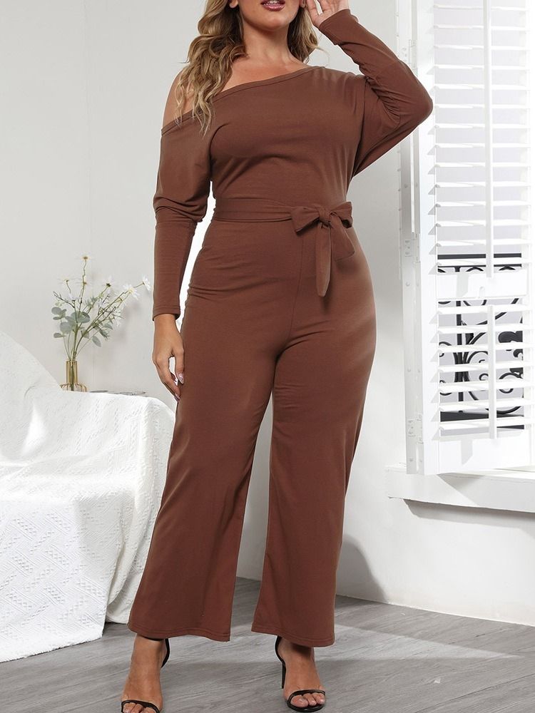 Vanlig Asymmetrisk Dame Full Lengde Slim Rett Jumpsuit Plus Størrelse