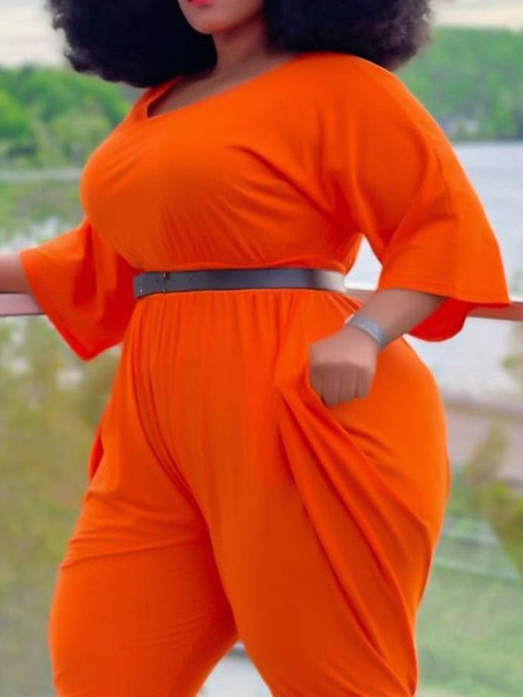 Vanlig Full Lengde Casual Pencil Bukser Slim Jumpsuit Plus Size