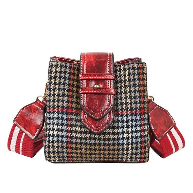 Houndstooth Ullblandinger Tønneformet Rutenettet Crossbody Bag