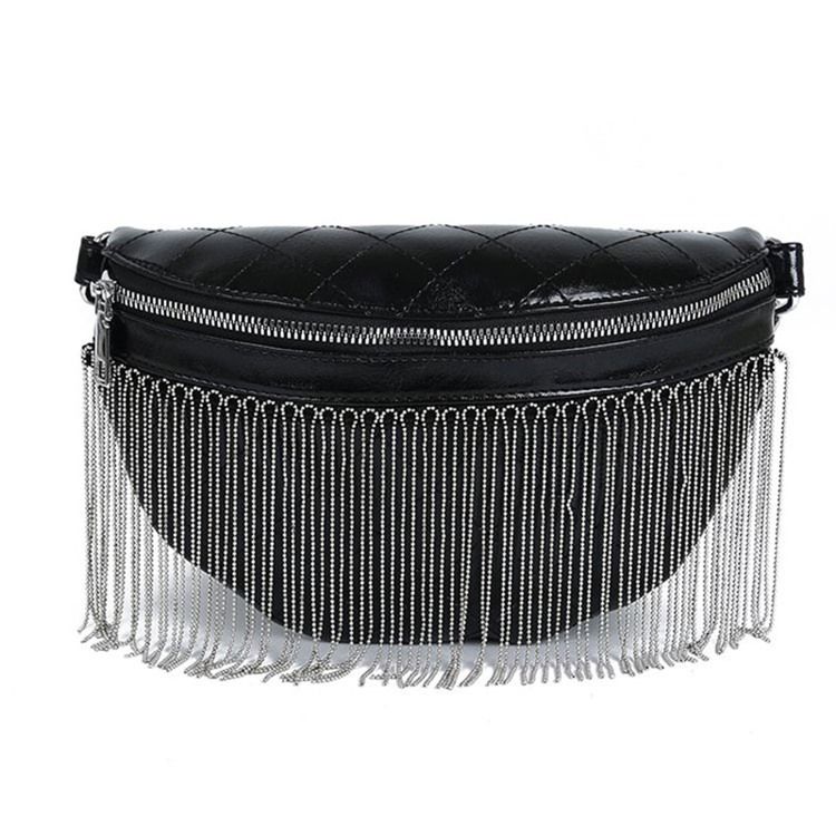 Pu Rutete Frynser Tråd Saddle Crossbody Vesker