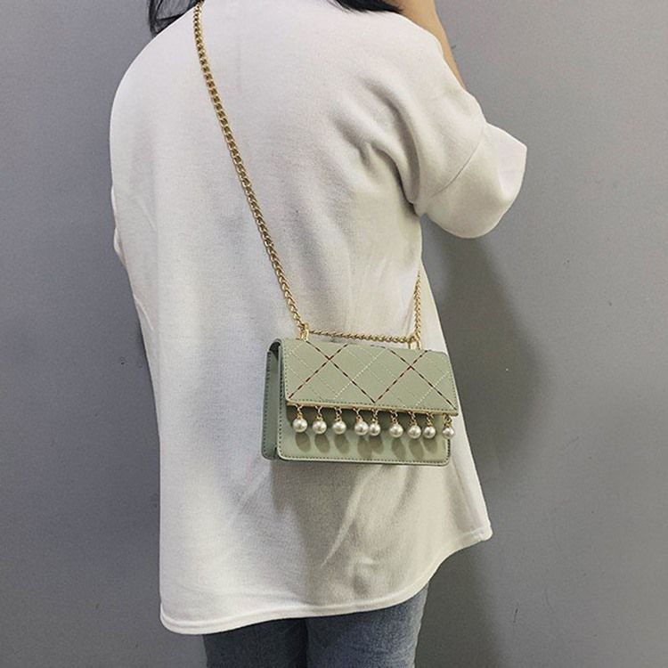 Pu Rutete Kjede Rektangulære Crossbody-Vesker