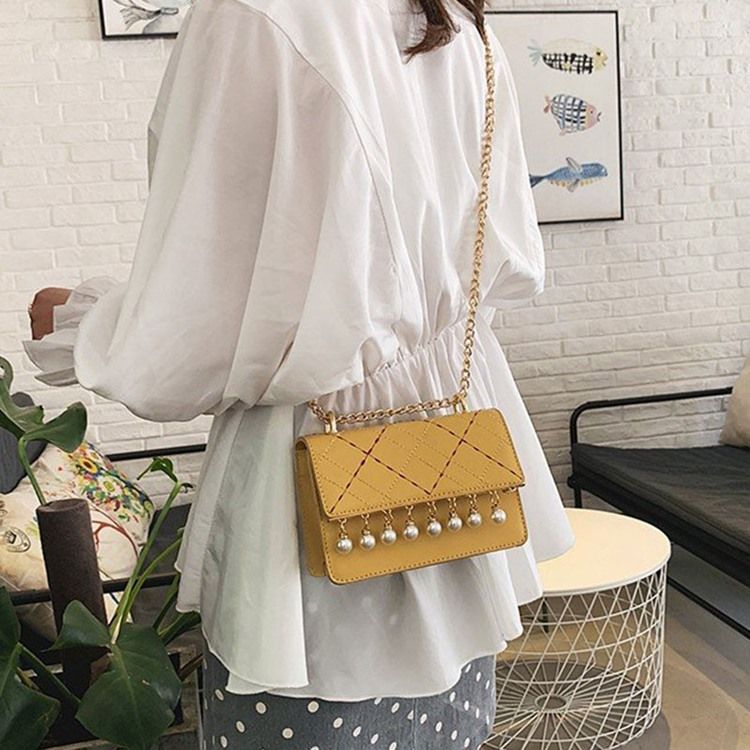 Pu Rutete Kjede Rektangulære Crossbody-Vesker