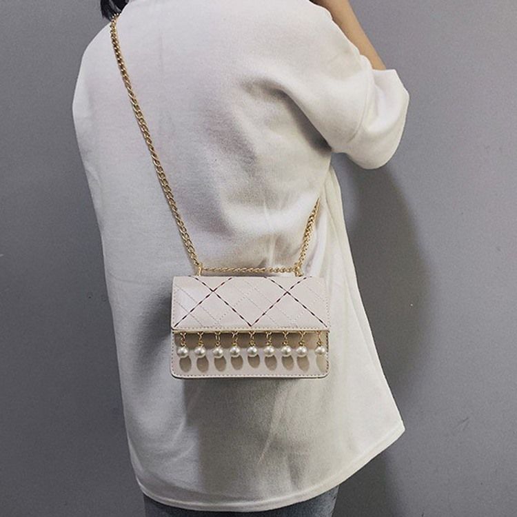 Pu Rutete Kjede Rektangulære Crossbody-Vesker