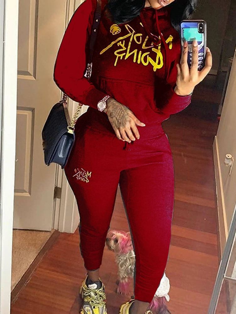 Color Block Casual Pullover Todelt Sett