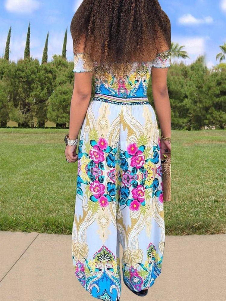 Print Floral Off Shoulder T-Skjorte Og Bukser Todelt Sett