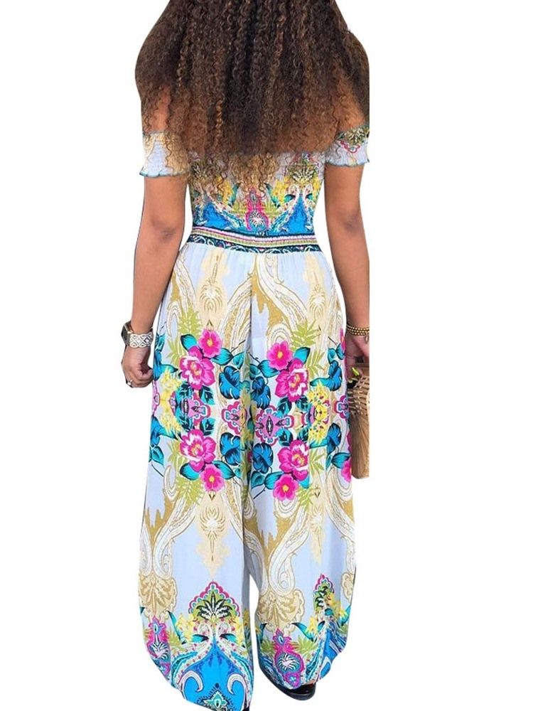 Print Floral Off Shoulder T-Skjorte Og Bukser Todelt Sett