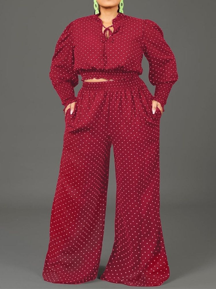 T-Skjorte Polka Dots Pocket Pullover Rett Todelt Sett