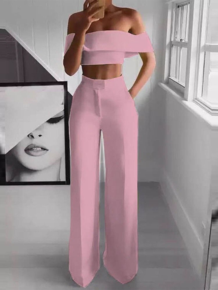 Vanlig Sexy Bukse Genser Off Shoulder Todelt Sett Damebuksesett