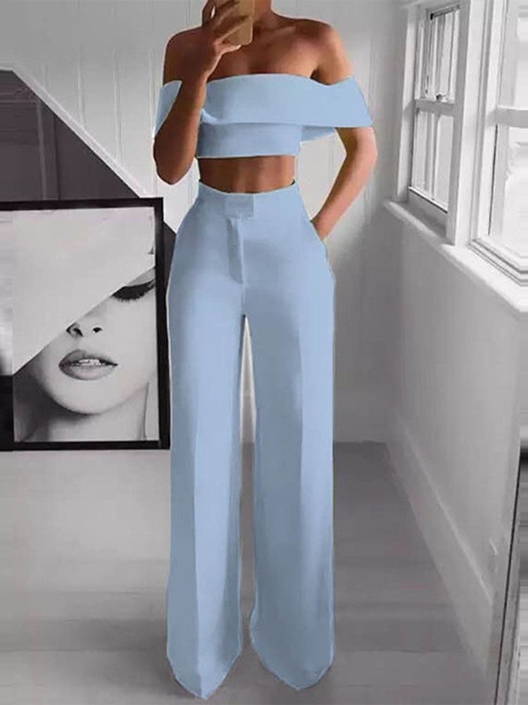Vanlig Sexy Bukse Genser Off Shoulder Todelt Sett Damebuksesett