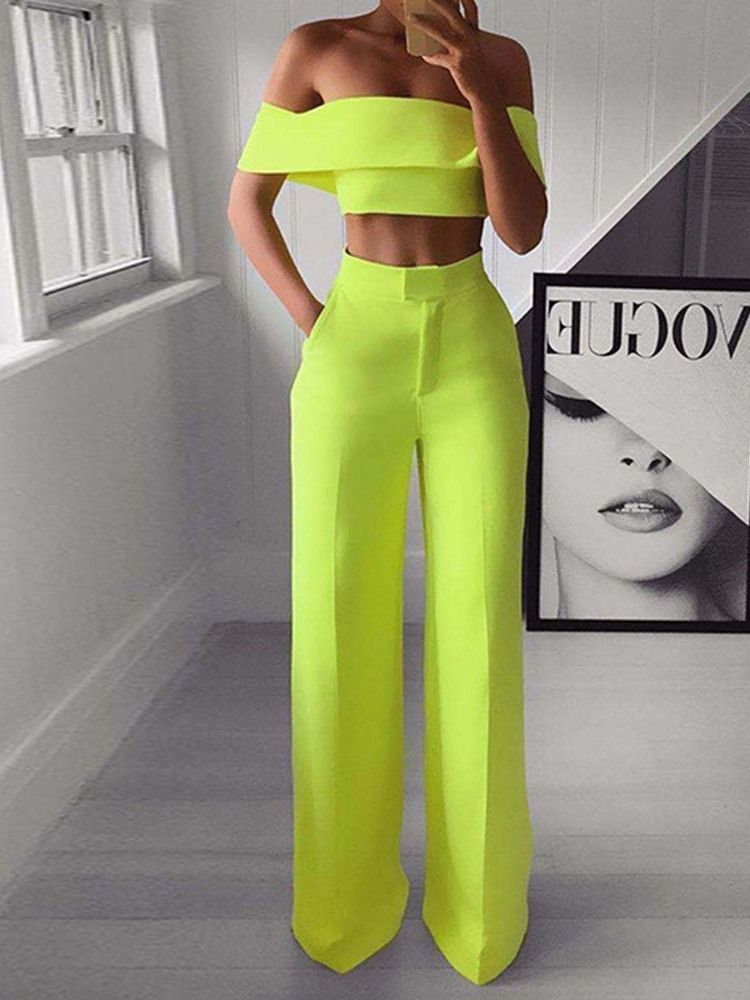 Vanlig Sexy Bukse Genser Off Shoulder Todelt Sett Damebuksesett