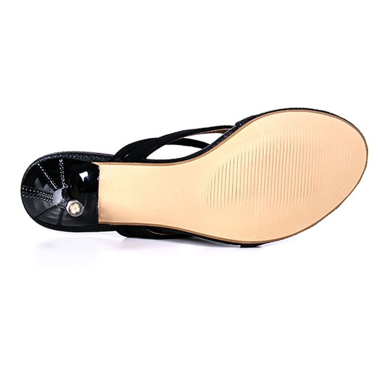 Svart Thong Slip-On Stiletto Heel Mules Sko