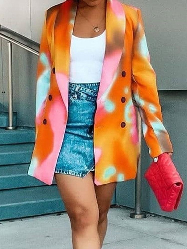 Color Block Dobbelsneppet Lapel Spring Vanlig Casual Blazer