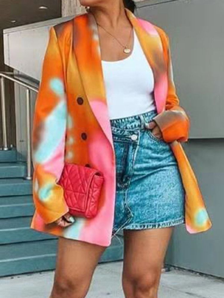 Color Block Dobbelsneppet Lapel Spring Vanlig Casual Blazer