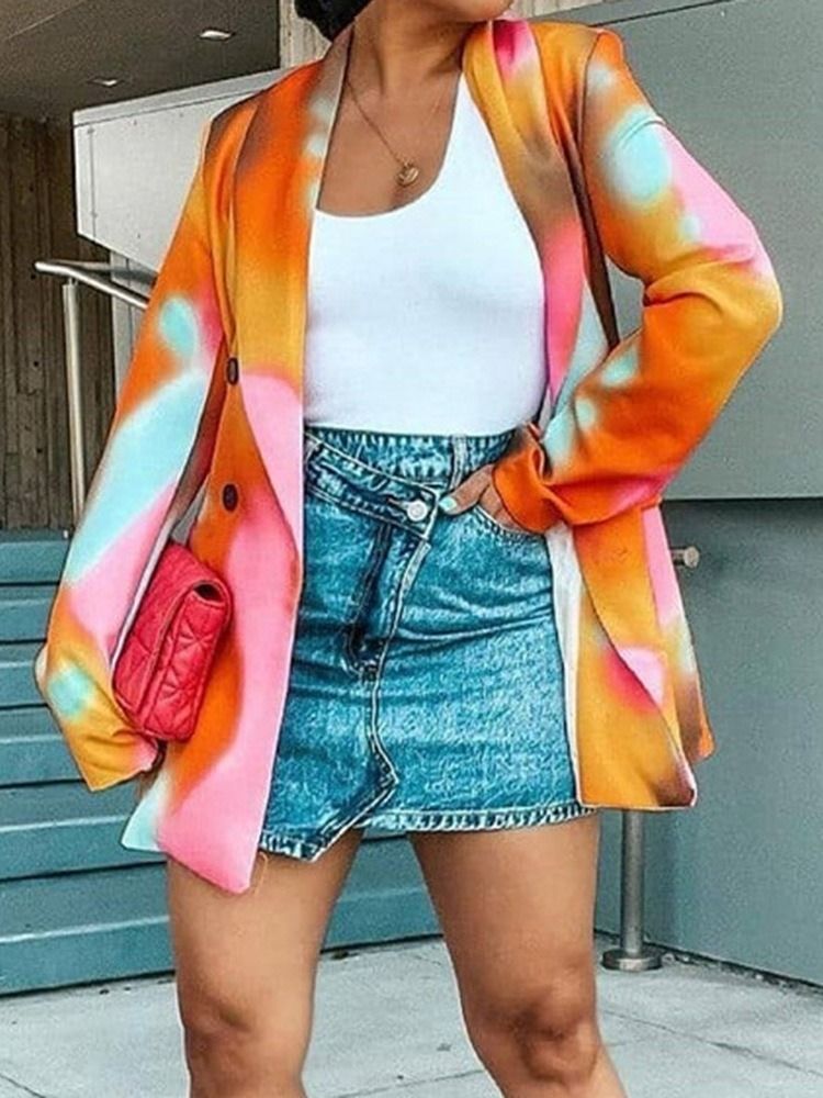 Color Block Dobbelsneppet Lapel Spring Vanlig Casual Blazer