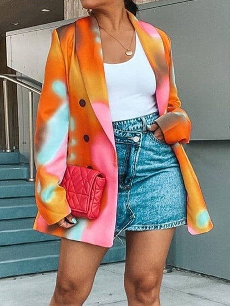 Color Block Dobbelsneppet Lapel Spring Vanlig Casual Blazer