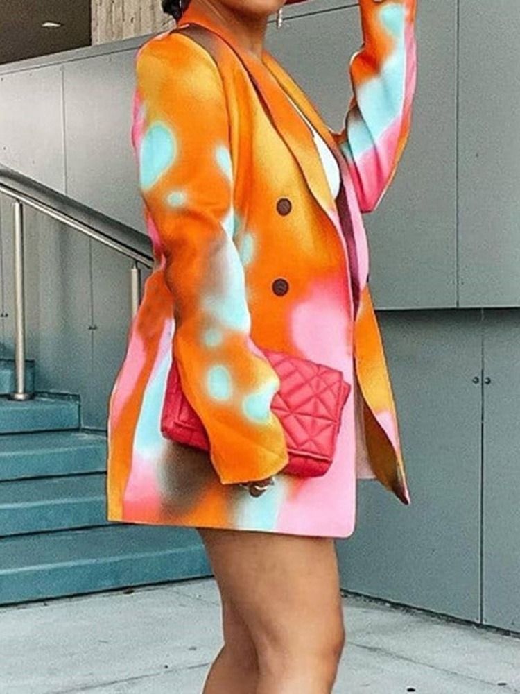 Color Block Dobbelsneppet Lapel Spring Vanlig Casual Blazer